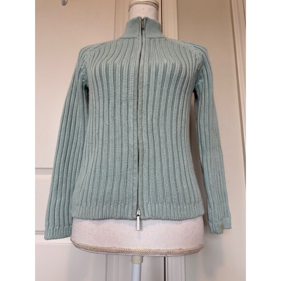 Talbots Petite Zip Front Ribbed Sweater Size S Light Blue Soft Warm HIgh Collar - Picture 1 of 7